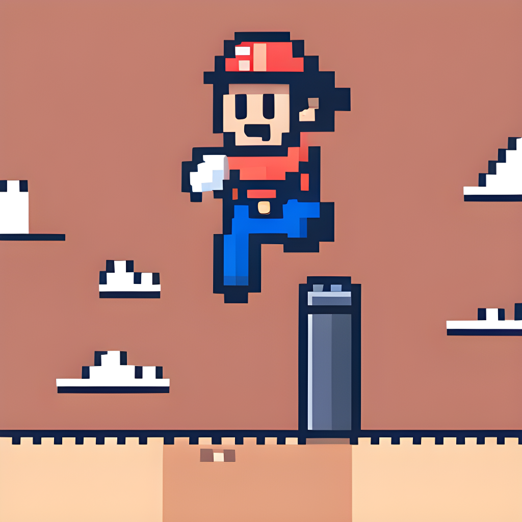 Pixel art illustrating a developer overcoming obstacles similar to Mario, symbolizing the journey to success in software development with valuable tech insights.
