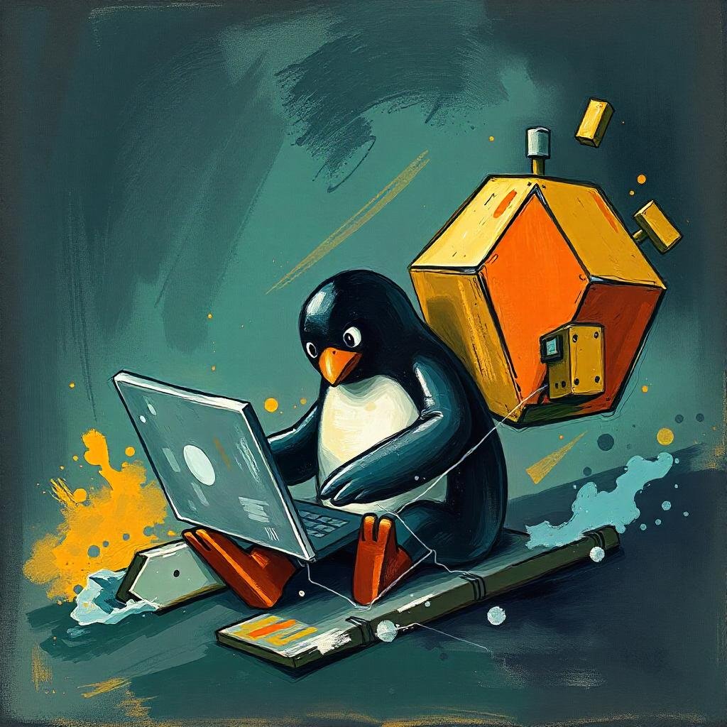 Penguin surfing the web.