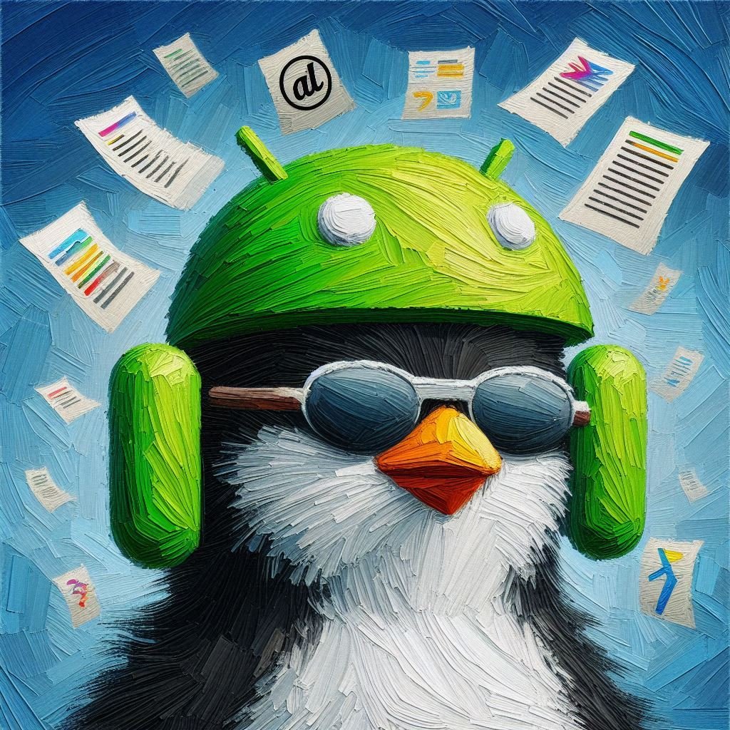 sam galope mascot html to pdf oil painting of a penguin wearing a green android helmet mashing together the html and pdf icons