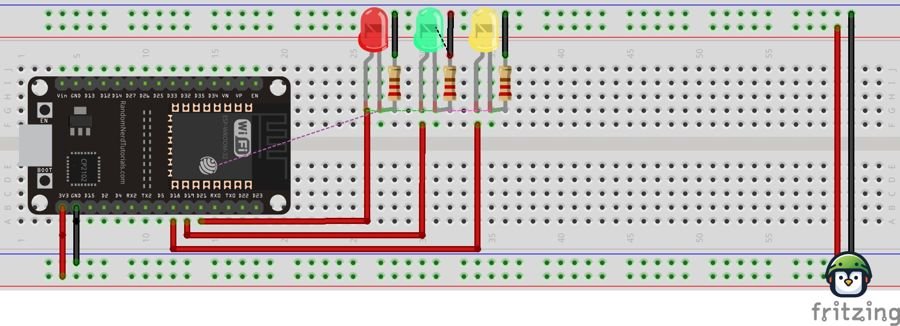 ESP32 3 LEDs circuit diagram