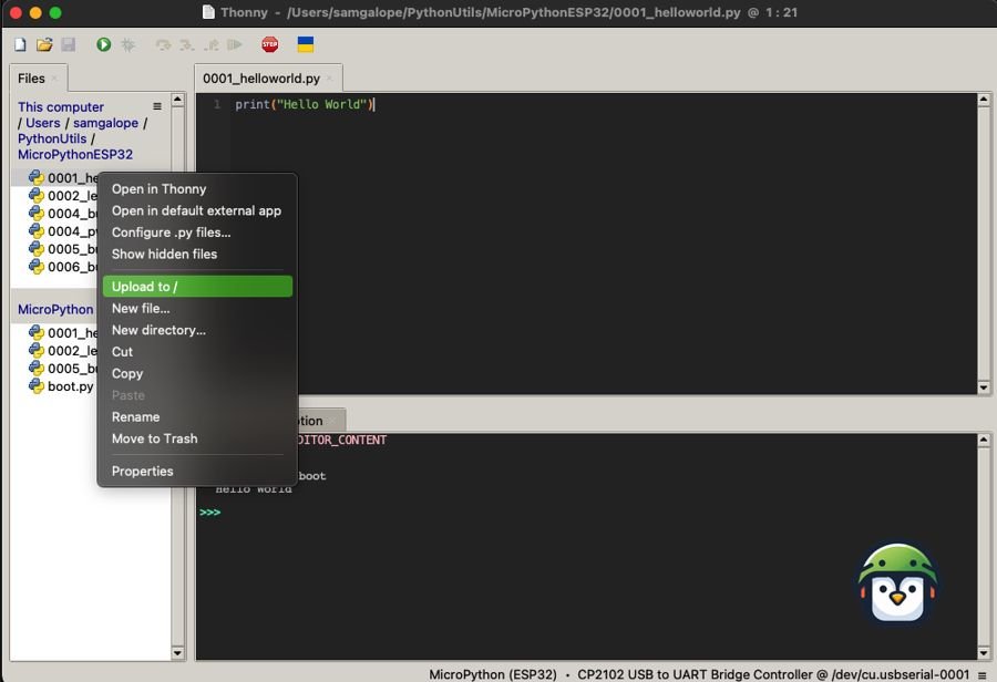 Thonny files, upload to device.